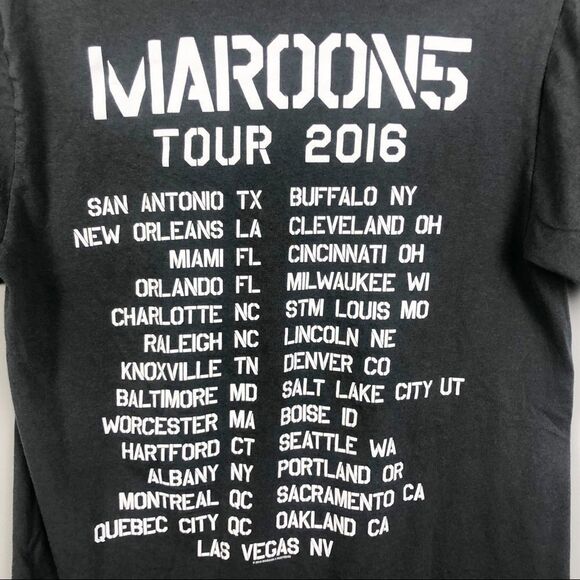 MAROON 5 2016 Concert Tour Gray Tee Double Sided Short Sleeve Unisex Size Small - Picture 8 of 9